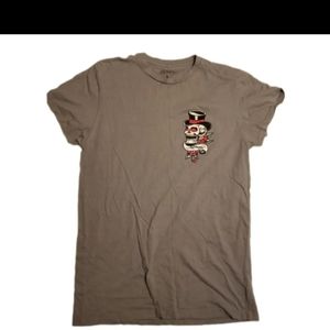 Womens L ED HARDY EMBROIDERED Brown Short Sleeve Crew neck T Shirt  VTG